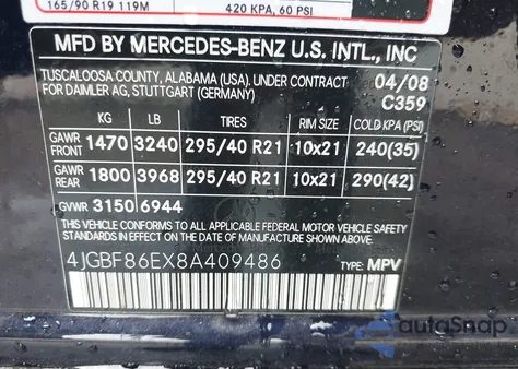 2008 Mercedes-Benz Gl 550 4Matic z USA, uszkodzony, nr VIN 4JGBF86EX8A409486